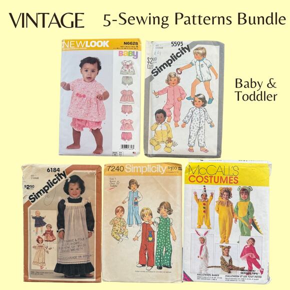 5-Sewing Pattern Bundle Vintage 70s 80s 90s Current Toddler Girls Boys Clothes - Picture 1 of 8